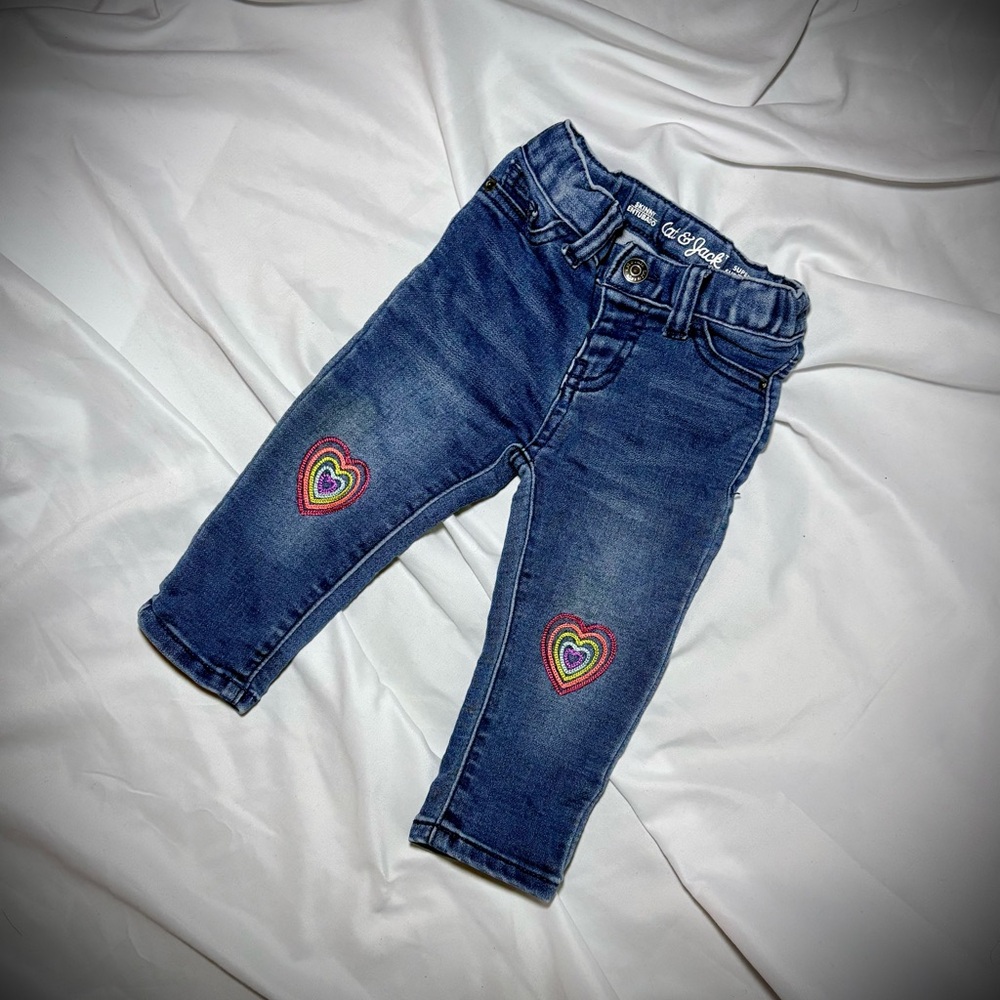 Cat & Jack Dark Blue Jeans with Rainbow Heart Accents